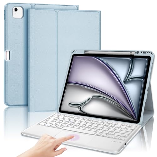 SENGBIRCH Tastaturhülle für iPad Air 13'' (M3 2025/M2 2024) - QWERTZ Deutsche Touchpad Tastatur Abnehmbare Bluetooth Wireless Tastatur für iPad Air 13'' (M2) 2024, Hellblau von SENGBIRCH