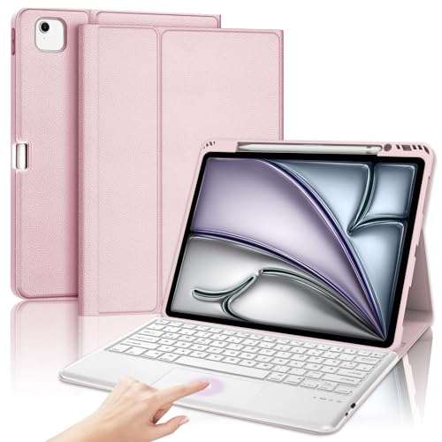 SENGBIRCH Tastaturhülle für iPad Air 13" (M3 2025/M2 2024) - QWERTZ Deutsche Touchpad Tastatur Abnehmbare Bluetooth Wireless Tastatur für iPad Air 13'' (M2) 2024, Hellrosa von SENGBIRCH