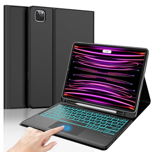 SENGBIRCH Tastaturhülle für iPad Pro 12,9 Zoll (30,9 cm), französisches AZERTY, abnehmbar, Hintergrundbeleuchtung, Trackpad, Bluetooth-Tastatur, Schutzhülle für iPad Pro 12,9 Zoll, 6/5/4/3, Schwarz von SENGBIRCH