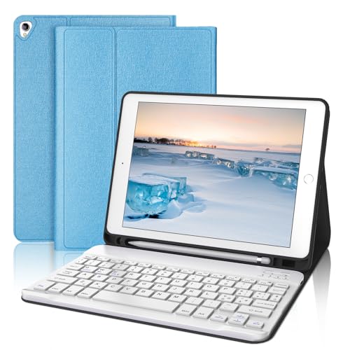 SENGBIRCH iPad 9 Generation Hülle mit Tastatur, iPad 10,2 Zoll Tastaturhülle, iPad 9 Generation mit Tastatur für iPad 9./8./7. Gen, Smart Cover & Bluetooth-5.0 Tastatur für iPad, Hellblau von SENGBIRCH