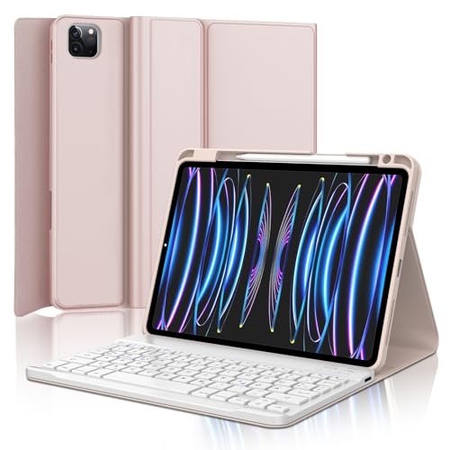 SENGBIRCH iPad Pro 11 Hülle mit Tastatur 2022 - iPad Air5 Hülle mit Taststur,Deutsche QWERTZ abnehmbare magnetische iPadPro 11 4./3./2./1. Generation, iPadAir 5 / Air 4 2020,Rosa von SENGBIRCH