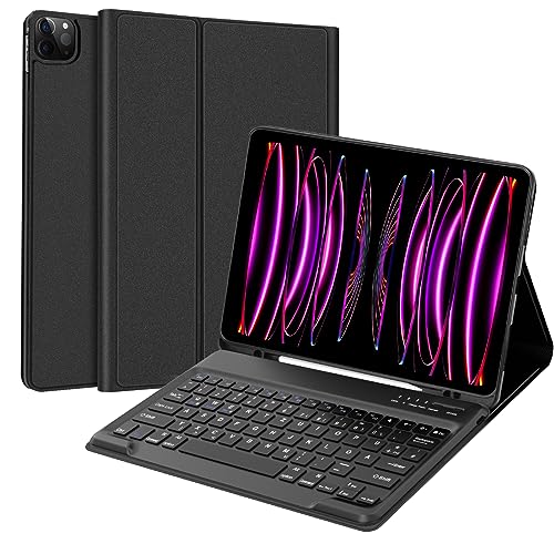 SENGBIRCH iPad Pro 12.9 hülle mit Tastatur - Tastatur Hülle für iPad Pro 12.9 Zoll 6/5/4/3 Generation,Soft TPU und Leder hülle mit Pencil Halter, Magnetisch abnehmbar mit Deutsches QWERTZ Layout,SZ von SENGBIRCH