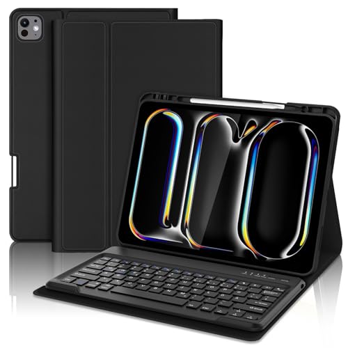 SENGBIRCH Tastatur Hülle für iPad Pro 13" (M4) 2024 - Magnetisch abnehmbar mit Deutsches QWERTZ Layout, Soft TPU und Leder hülle mit Pencil Halter, Schwarz von SENGBIRCH