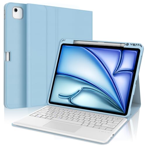 SENGBIRCH Schutzhülle für iPad Air 13 Zoll (M3 2025/M2 2024) mit Touchpad, französische AZERTY-Tastatur, abnehmbare, kabellose Bluetooth-Tastatur – Schutzhülle für iPad Air 13, Blau von SENGBIRCH
