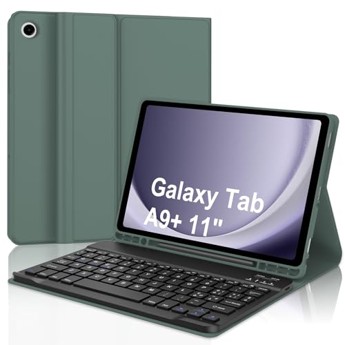 Schutzhülle mit Tastatur Samsung Galaxy Tab A9 Plus, Tastatur Samsung Galaxy Tab A9+ 11 Zoll, Samsung Galaxy Tab A9+ Cover mit italienischer Tastatur, kabellose Bluetooth-Tastatur & Slim Smart Cover, von SENGBIRCH