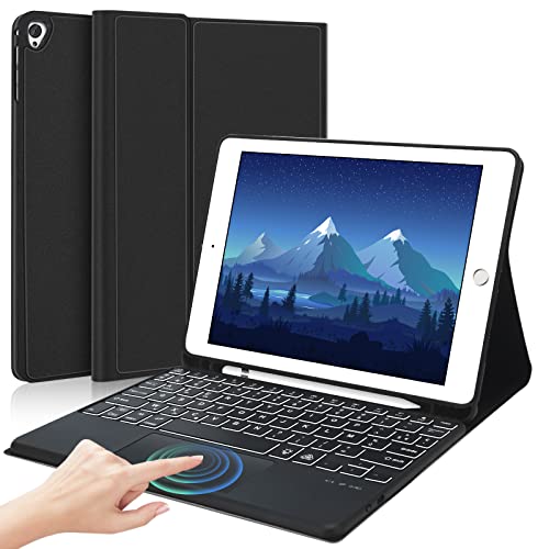 Tastatur Touch iPad mit Trackpad für iPad 2021 10,2 Zoll 9. & 8. & 7. Gen, Air 3, Pro 10,5-7 Hintergrundbeleuchtung, dünne Abdeckung 360° Schutz, automatischer Schlaf/Wachmodus, Schwarz von SENGBIRCH