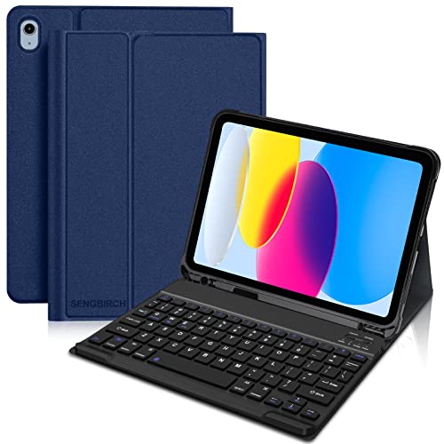 iPad 10. Generation Hülle mit Tastatur (27.7 cm, 2022), abnehmbar – Stifthalter – Klappständer – Tastaturhülle für das neueste iPad 10. Generation 27.7 cm (11 Zoll) 2022, Blau E von SENGBIRCH