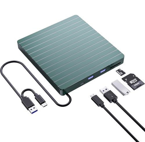 Externes CD DVD Laufwerk USB 3.0 & Type-C, DVD/CD+/-RW Brenner mit USB & SD/TF, External DVD Drive für Alle PC Laptop/Desktop/MacBook, Windows 11/10/8/7/XP/Vista/Linux/MacOS von SENKUTA