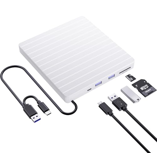 SENKUTA Externes CD DVD Laufwerk USB 3.0 & Type-C, DVD/CD+/-RW Brenner mit USB & SD/TF, External DVD Drive für Alle PC Laptop/Desktop/MacBook, Windows 11/10/8/7/XP/Vista/Linux/MacOS von SENKUTA