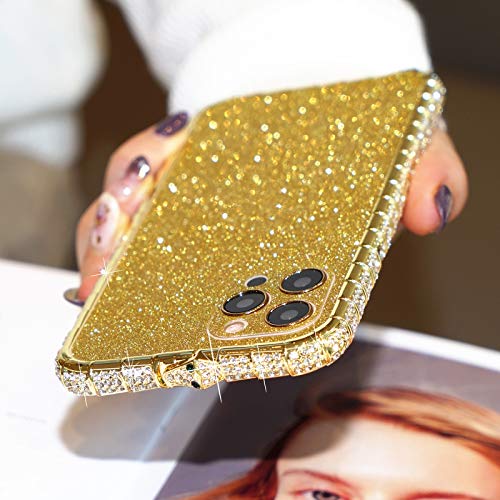 Luxus iPhone 12ProMax Metallrahmen zum Einrasten, einfache Installation, mit leichtem Aluminiumlegierungsrahmen mit funkelndem Film Kristallrahmen für Mädchen und Damen (iPhone12Promax, Gold) von SENLAN
