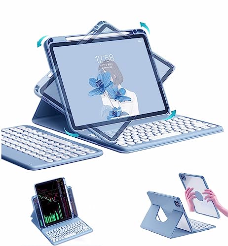 SENLAN Rotatable iPad 10 Keyboard case Magnet Detachable Transparent Back Cover iPad 10th Generation 2022 BT Keyboard with Pencil Holder Horizontal/Vertical Stand (iPad 10(2022), Blue) von SENLAN
