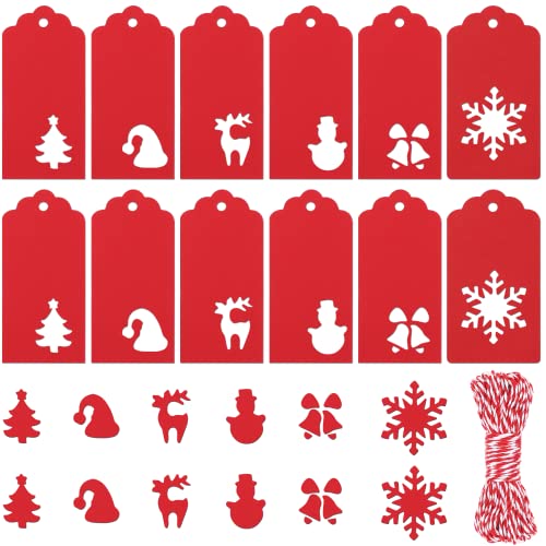 120 Stück Weihnachts Geschenkanhänger Weihnachten Etiketten aus Kraftpapier mit Seil,handgemachte DIY Christbaumschmuck Ornamente (Rot) von SEPGLITTER