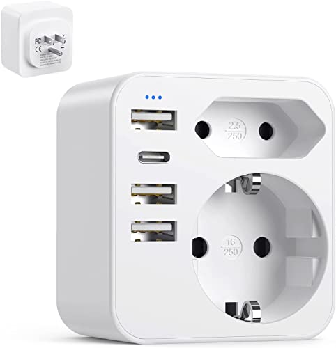 6-in-1 USA Adapter Steckdose, Adapter USA Deutschland Stecker mit 3USB 1USB C (3.4A), Reiseadapter USA Steckdosenadapter Reisestecker Stromadapter für Amerika Kanada Thailand Mexiko von septseven