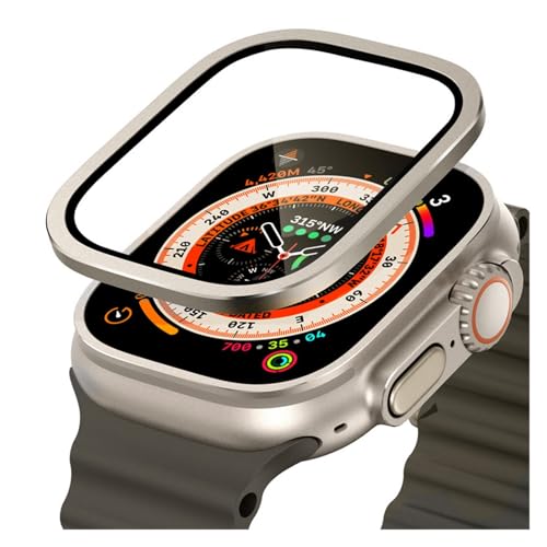 SERDAS Titan-Metallrahmen für Apple Watch Ultra 2 49 mm Zubehör, gehärtetes Glas, kratzfeste Folie für das Displaygehäuse der Series Ultra(Titanium) von SERDAS