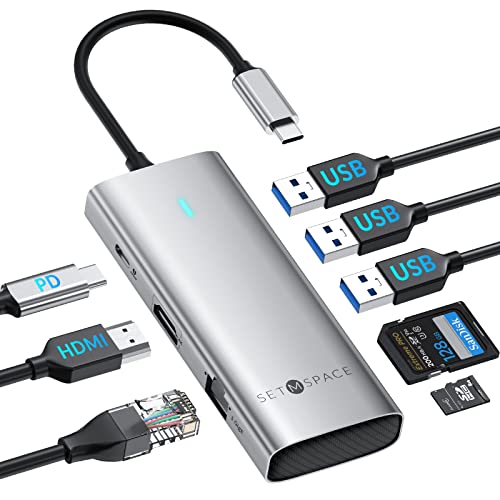 USB C HUB HDMI [Vollständig] USB C Multiport für Handy, Tablet und Laptop, SETMSPACE Docking Station Multiport Adapter 8 in 1, USB HUB with PD 100W, Ethernet, USB 3.0 etc von SETMSPACE