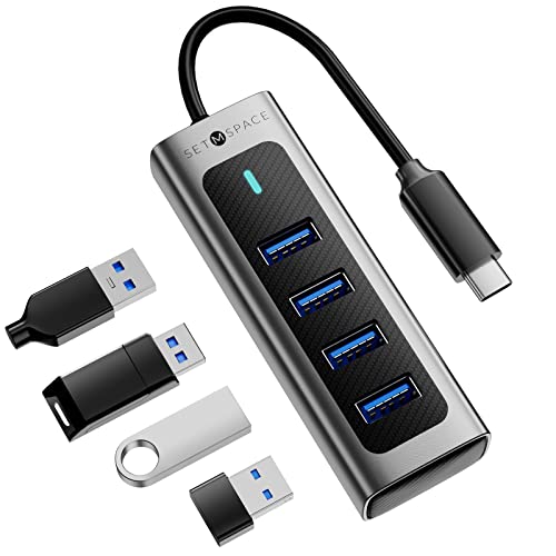 USB C Hub, hochwertig SETMSPACE USB 3.0 Hub, Aluminium USB C Verteiler, 4 Ports USB-C Hub, USB Hub USB C für Laptop und Tablet- Grau von SETMSPACE