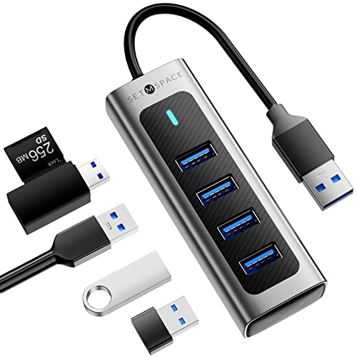 USB Hub, hochwertig SETMSPACE USB Verteiler, Aluminium 4 Ports USB Hub 3.0, USB A Hub für Laptop- Grau von SETMSPACE