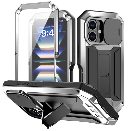 360-Grad-Vollschutzhülle aus gehärtetem Glas und Metall für iPhone 16 Pro Max 16 Plus, unsichtbare Halterung, Anti-Fall-Schutzhülle, Silber, für iPhone 16 360-Grad-Vollschutzhülle aus gehärtetem Glas und Metall für iPhone 16 Pro Max 16 Plus, unsichtbare Halterung, Anti-Fall-Schutzhülle, Silber, für iPhone 16 von SETNGB