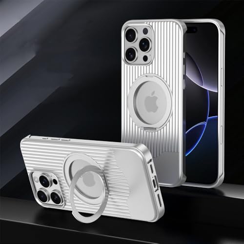 Magnetische Teleskophalterung Metall Anti-Fall-Handyhülle für iPhone 15 16 Pro Max 16 Plus kabelloses Laden stoßfeste Schutzhülle, Silber, für iPhone 16 Pro Max von SETNGB