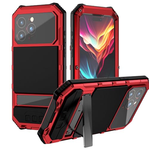 SETNGB 360-Grad-Vollabdeckung, gehärtetes Glas, Metall, Schutzhülle für iPhone 15 16 Pro Max 15 16 Plus, unsichtbare Halterung, Anti-Fall-Schutzhülle, rot, für iPhone 16 Pro Max von SETNGB