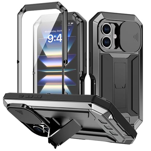 SETNGB 360-Grad-Vollschutzhülle aus gehärtetem Glas und Metall für iPhone 16 Pro Max 16 Plus, unsichtbare Halterung, Anti-Fall-Schutzhülle, Schwarz, für iPhone 16 Pro Max SETNGB 360-Grad-Vollschutzhülle aus gehärtetem Glas und Metall für iPhone 16 Pro Max 16 Plus, unsichtbare Halterung, Anti-Fall-Schutzhülle, Schwarz, für iPhone 16 Pro Max von SETNGB
