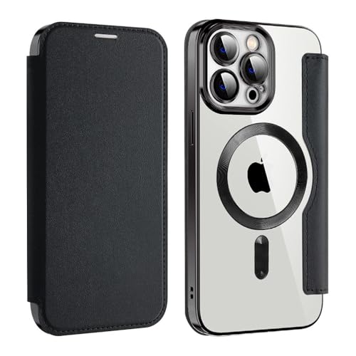 SETNGB Flip Slot Card Wallet Magnetische Handyhülle für iPhone 11 12 13 14 15 16 Pro Max 14 15 16 Plus Matte durchscheinende stoßfeste Hülle, Schwarz, Für iPhone 15 Pro Max von SETNGB