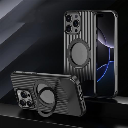 SETNGB Magnetische Teleskophalterung Metall Anti-Fall-Handyhülle für iPhone 15 16 Pro Max 16 Plus kabelloses Laden stoßfeste Schutzhülle, Schwarz, Für iPhone 16 Pro Max von SETNGB