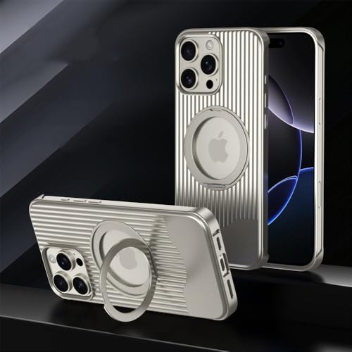 SETNGB Magnetische Teleskophalterung Metall Anti-Fall-Handyhülle für iPhone 15 16 Pro Max 16 Plus kabelloses Laden stoßfeste Schutzhülle, grau, für iPhone 15 Pro Max von SETNGB