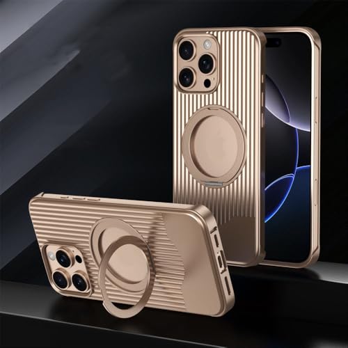 SETNGB Magnetische Teleskophalterung Metall Anti-Fall-Handyhülle für iPhone 15 16 Pro Max 16 Plus kabelloses Laden stoßfeste Schutzhülle,Gold,Für iPhone 15 Pro Max von SETNGB