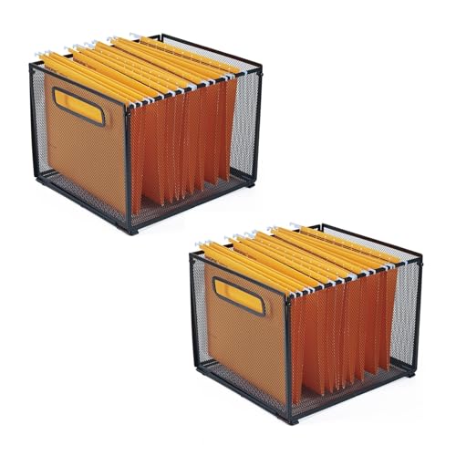 SETTFRFE Hängemappen-Organizer in Briefgröße, Metallnetz, Hängeregistratur-Box, Büro-Aktenkörbe, Schwarz, 2 Stück von SETTFRFE