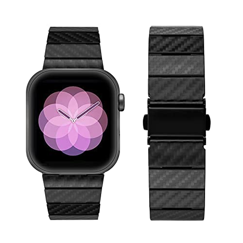 SEURE Carbon Armband kompatibel mit Apple Watch 38mm 40mm 42mm 44mm, Kohlefaser einstellbar Uhrenarmband, Ersatzarmband mit Edelstahl Faltschließe für Series SE/7/6/5/4/3/2/1 von SEURE