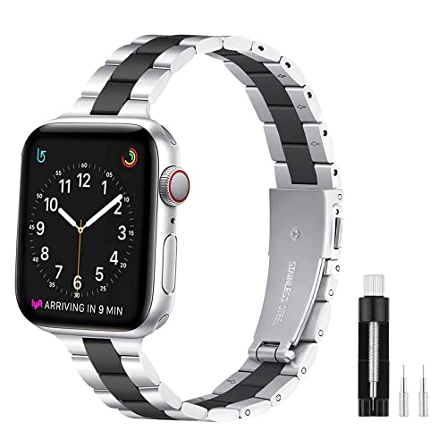 SEURE Kompatibel mit Apple Watch Armband 38mm 40mm 41mm 42mm 44mm 45mm, Herren Damen Uhrarmband Metall Verstellbar schmal Ersatzarmband mit Edelstahlschließe für Series SE/8/7/6/5/4/3/2/1 von SEURE