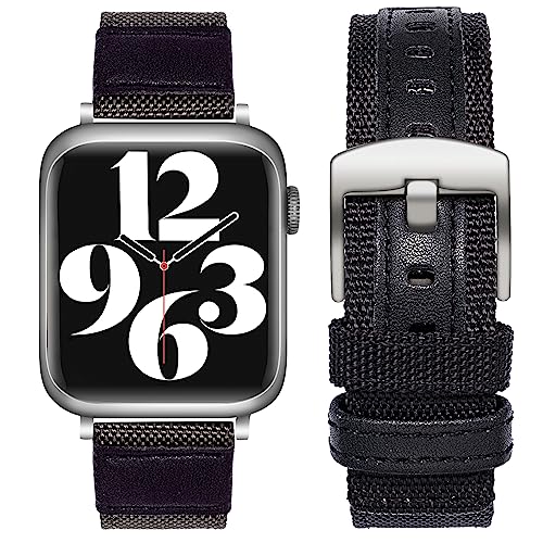 SEURE Kompatibel mit Apple Watch Armband 38mm 40mm 41mm 42mm 44mm 45mm, Herren Damen Uhrarmband Nylon Verschleißfest Sport Band mit Leder hautfreundlich Ersatzarmband für Series SE/8/7/6/5/4/3/2/1 von SEURE