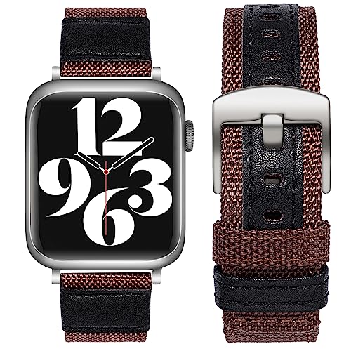 SEURE Kompatibel mit Apple Watch Armband 38mm 40mm 41mm 42mm 44mm 45mm, Herren Damen Uhrarmband Nylon Verschleißfest Sport Band mit Leder hautfreundlich Ersatzarmband für Series SE/8/7/6/5/4/3/2/1 von SEURE