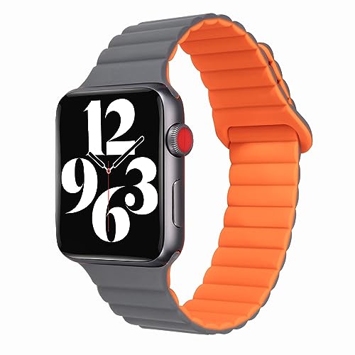 SEURE Kompatibel mit Apple Watch Armband 41mm 40mm 38mm,Damen Herren Hautfreundlich Ersatzarmband Silikon Uhrarmband mit Magnetverschluss für Series 8 7 6 5 4 3 2 1 SE,Grau Orange von SEURE