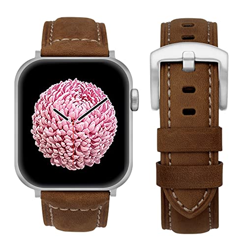 SEURE Kompatibel mit Apple Watch Armband 42mm 44mm 45mm, Herren Damen klassisch Uhrarmband Retro Leder Ersatzarmband für Series SE/8/7/6/5/4/3/2/1(42/44mm,Dunkelbraun) von SEURE