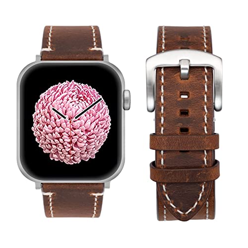 SEURE Kompatibel mit Apple Watch Armband 42mm 44mm 45mm, Herren Damen klassisch Uhrarmband Retro Leder Ersatzarmband für Series SE/8/7/6/5/4/3/2/1(42/44mm,Dunkelbraun-4) von SEURE