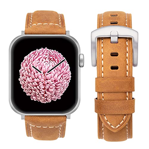 SEURE Kompatibel mit Apple Watch Armband 42mm 44mm 45mm, Herren Damen klassisch Uhrarmband Retro Leder Ersatzarmband für Series SE/8/7/6/5/4/3/2/1(42/44mm,Hellbraun) von SEURE