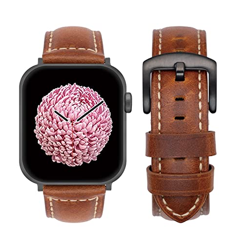 SEURE Kompatibel mit Apple Watch Armband 42mm 44mm 45mm, Herren Damen klassisch Uhrarmband Retro Leder Ersatzarmband für Series SE/8/7/6/5/4/3/2/1(42/44mm,Hellbraun-3) von SEURE