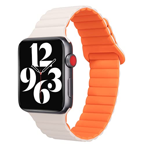 SEURE Kompatibel mit Apple Watch Armband 45mm 44mm 42mm,Damen Herren Hautfreundlich Ersatzarmband Silikon Uhrarmband mit Magnetverschluss für Series 8 7 6 5 4 3 2 1 SE,Starlight Orange von SEURE