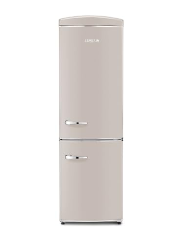 SEVERIN Doppeltür Kühl- & Gefrierschrank, Retro-Design mit Chrom-Details, No Frost + Fast Cooling/Freezing-Funktion, LED-beleuchtet, Kühlbereich 0-8°C, 315 L Volumen, 41 dB, creme, RKG 8999 [EEK E] von SEVERIN