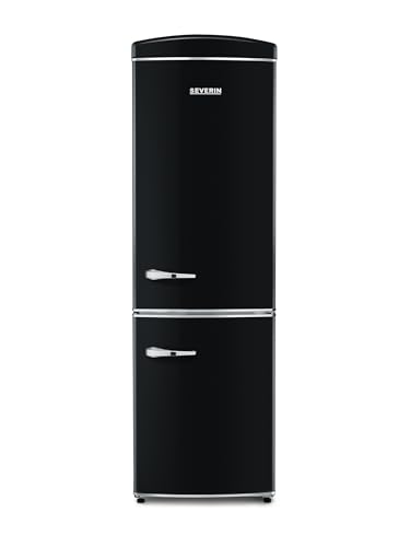 SEVERIN Doppeltür Kühl- & Gefrierschrank, Retro-Design mit Chrom-Details, No Frost + Fast Cooling/Freezing-Funktion, LED-beleuchtet, Kühlbereich 0-8°C, 315 L Volumen, 41 dB, schwarz, RKG 8998 [EEK E] von SEVERIN