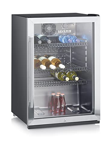 SEVERIN Flaschenkühlschrank, mit integriertem Schloss und integrierter LED-Beleuchtung, 118 L Nutzinhalt, schwarz/silber, FSK 8840 von SEVERIN
