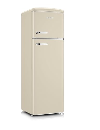 SEVERIN Retro Kühl- & Gefrierkombination, Kühlschrank im Retro-Design mit Chrom-Applikationen, Gefrierfach oben, LED-Beleuchtung, 1-7°C, 246 L Nettovolumen, nur 39 dB, creme, RKG 8985 [EEK D] von SEVERIN