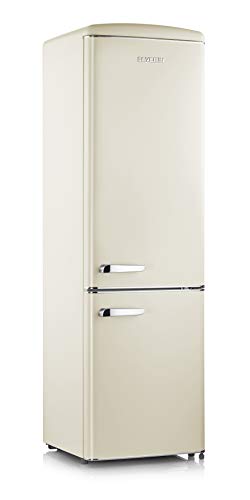 SEVERIN Retro Kühl- & Gefrierkombination, Kühlschrank im Retro-Design mit Chrom-Applikationen, LED-Beleuchtung, 1-7°C, 244 L Nettovolumen, nur 39 dB, creme, RKG 8919 [EEK D] von SEVERIN