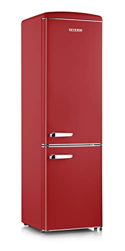 SEVERIN Retro Kühl- & Gefrierkombination, Kühlschrank im Retro-Design mit Chrom-Applikationen, LED-Beleuchtung, 1-7°C, 244 L Nettovolumen, nur 39 dB, rot, RKG 8917 [EEK D] von SEVERIN