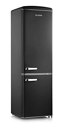 SEVERIN Retro Kühl- & Gefrierkombination, Kühlschrank im Retro-Design mit Chrom-Applikationen, LED-Beleuchtung, 1-7°C, 244 L Nettovolumen, nur 39 dB, schwarz, RKG 8918 [EEK D] von SEVERIN