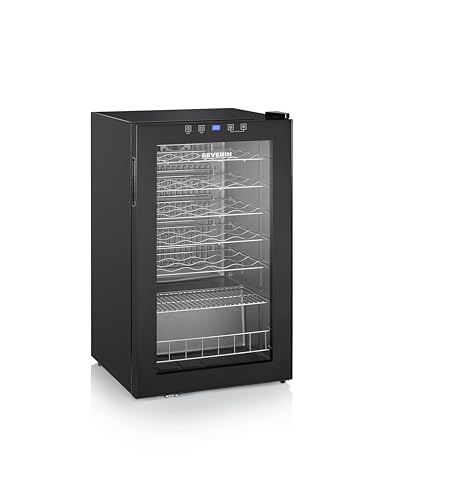 SEVERIN Weinkühlschrank 95L Volumen für max. 33 Flaschen á 0,75L, Wein-Temperierschrank inkl. LED & Touch-Display, Temperatur einstellbar von 5-18°C, nur 43 dB, EEK G, schwarz, WKS 8908 von SEVERIN