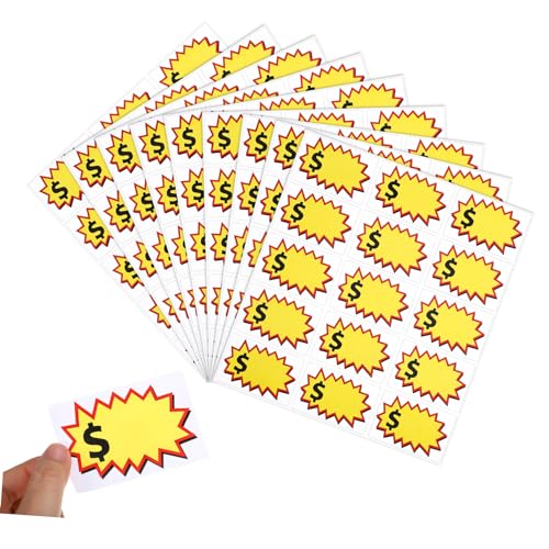SEWACC 20 Blatt Preisaufkleber Clip- Mini Halter Punkt Lebensmitteletiketten Stand Preisschilder Verkaufsetiketten Flohmarktschilder Preisetikettenaufkleber Kupferplattenaufkleber Yellow von SEWACC