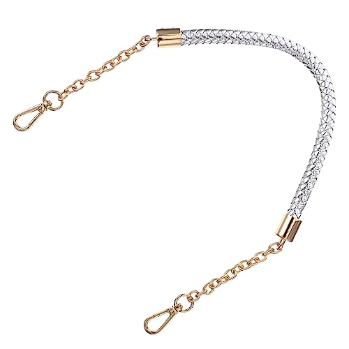 SEWACC Metallkettenkopf Kurzgurt Mit Schwarzem Taschengurt Multifunktionsgurt Für Umhängetasche DIY Handtaschengurt Bestickte Gürtel Gurte Für Taschen Schulter Damen Pu Leder Silber von SEWACC